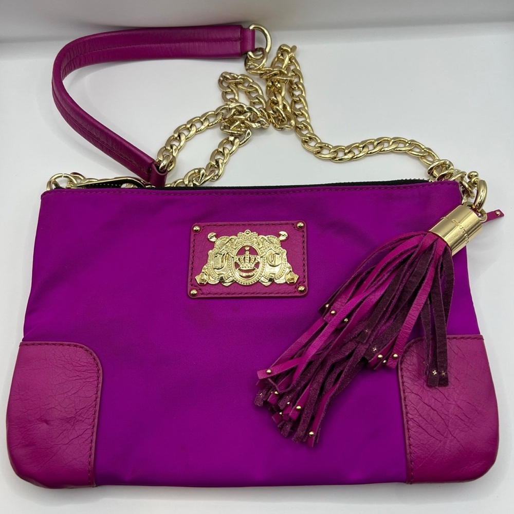 Juicy Couture Crossbody Shoulder Bag Gold Chain Magenta 10” x 6.5” Y2K